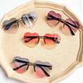 Love Shape Heart Sun Glasses Girls Little Kids Rimless Black PC Plastic Diamond Cut Heart Sun Shades
