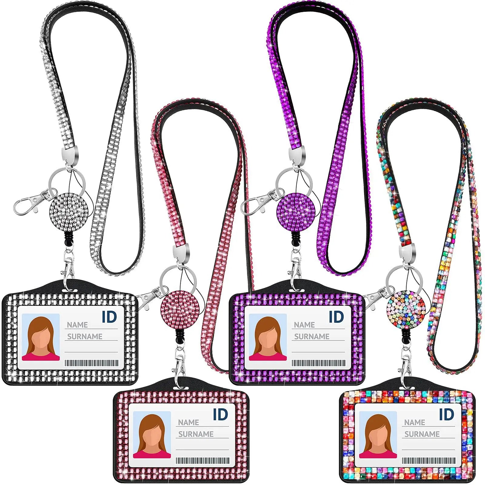Custom Rhinestone Lanyard Diamonds Bling Lanyards ID Card Holder Neck Strap and Reel