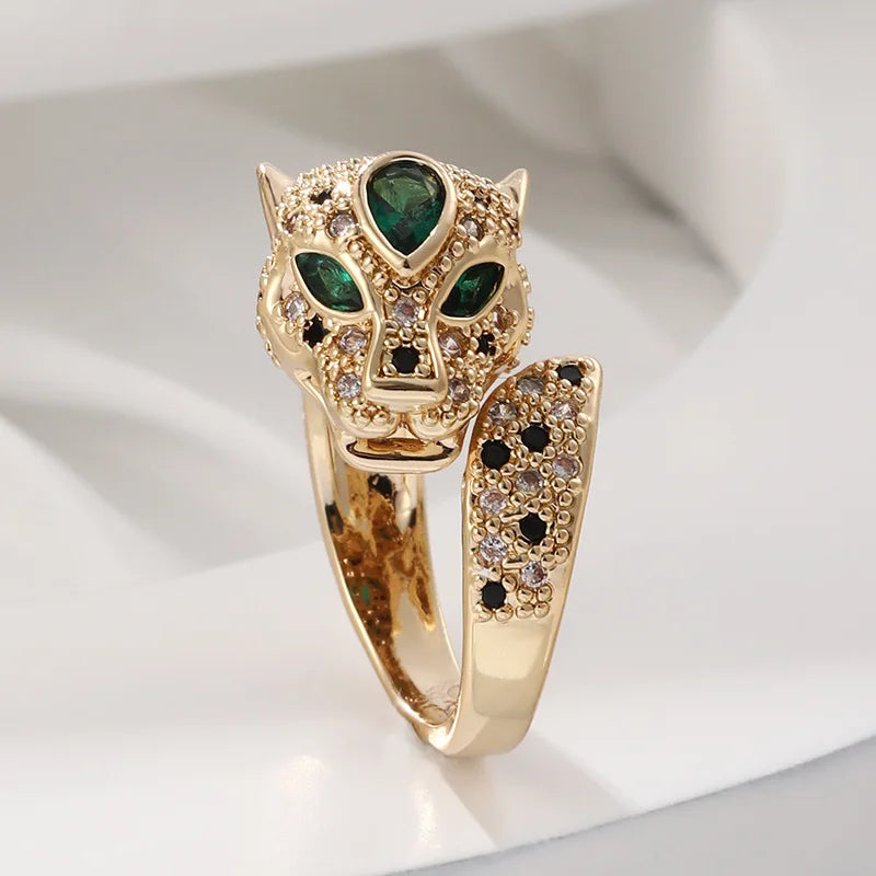 Exquisite Hiphop Luxury 18K Gold Plated Adjustable Zircon Leopard Open Ring