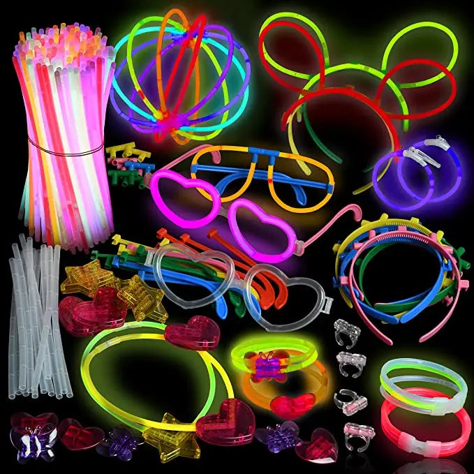 Neon Light Sticks Decoration Light Stick Set Necklaces Bracelets Glasses Headbands 8 Colors Glow Sticks Bulk Party Pack