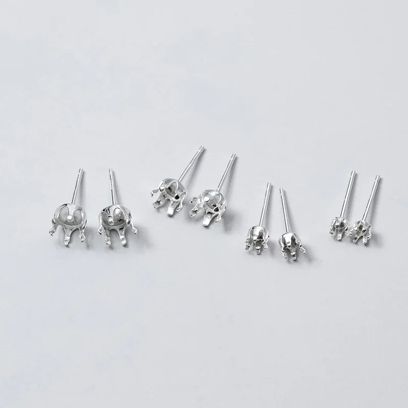 3mm 4mm 5mm 6mm S925 Sterling Silver 6-Prong Earring Settings  Empty Earring Head for DIY Jewelry Making Loose Prong Settings