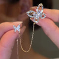 Korean Fashion Gold Plated Ear Line Micro-set Zircon Oil Drop Butterfly Climb on Ear Ear Wire S925 Silver Needle Tassel Earring