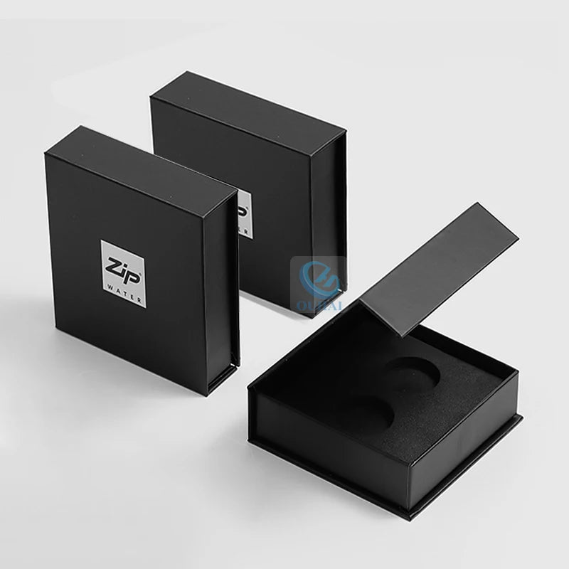 Glossy Lamination Art Paper Custom Fancy Small Boxes Black Magnetic Gift Packaging Box with Printed Your Brand Logo