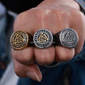 In-stock Mens Stainless Steel Vking Punk Signet Jewelry Rings Customized Viking Runes Valknut Symbol Ring for Men