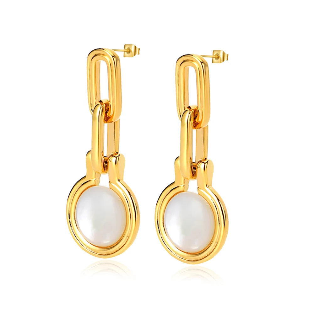 18k Gold Plated Drop Earrings for Women Pearls Cute Long Gold Color Dangle Earings Fashion Jewelry Brincos