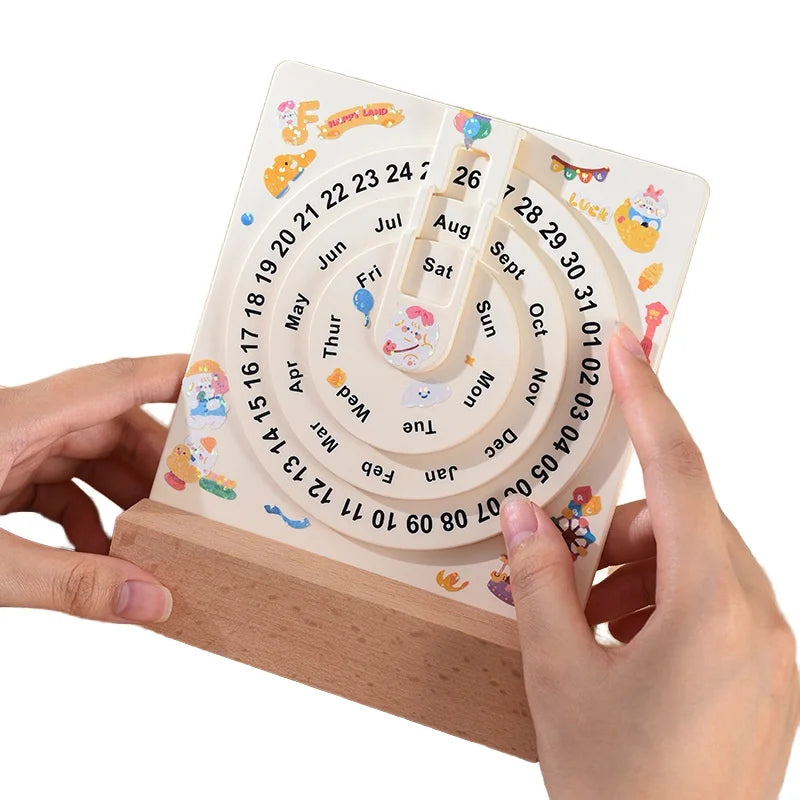 Minimalist Retro Wooden Turntable Perpetual Calendar Office Desktop Printing Clock Use
