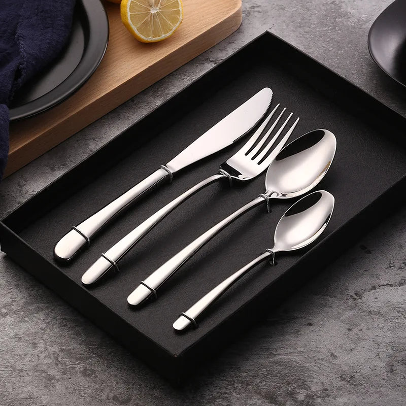 Premium 304 Stainless Steel Dinnerware Set Heavy Duty Silver Cutlery Set Creative Knot Handle Flatware for Hotel