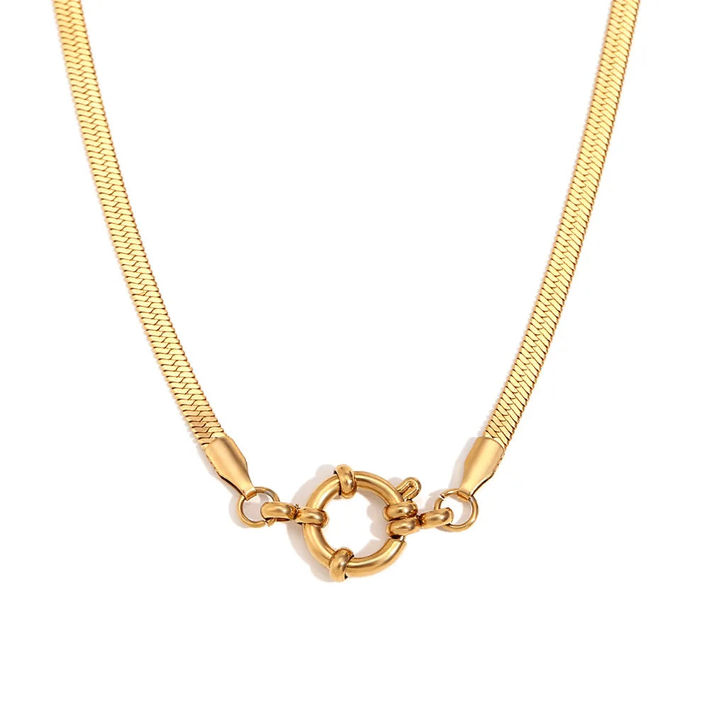 European American Fashion Simple 18K Gold O-Shaped NK Chain Niche Blade Chain Pendant Stainless Steel Necklace Spring Buckle