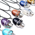 Trendy Turquoise Skull Head Pendant Necklace with Natural Crystal Stone and Rope Chain for Party or Holiday Gift