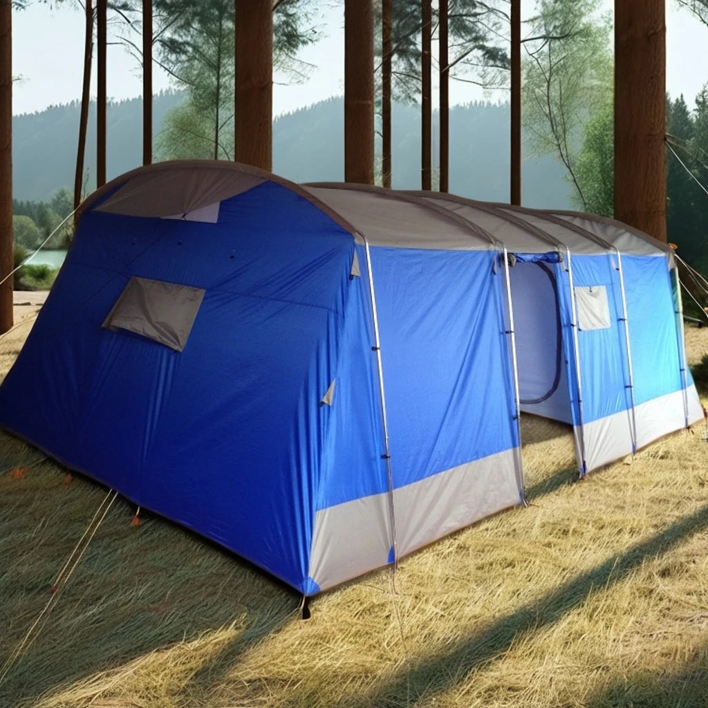 Wind Valley 3-4 Person Family Tent with Double Layers Fiberglass Poles Steel Frame Two Doors Two Bedrooms for Outdoor Camping