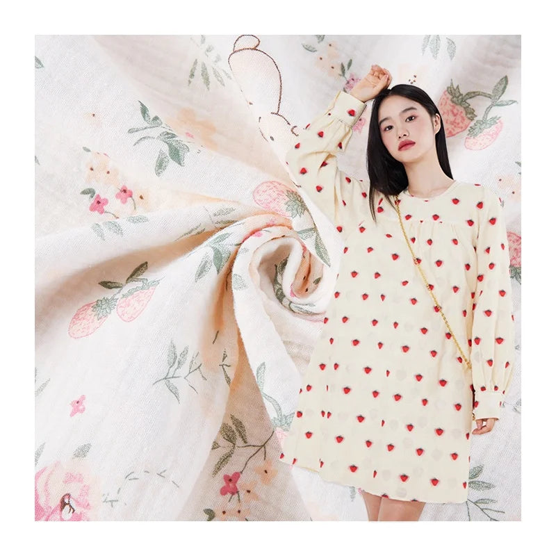 2024 New Design 100% Cotton Double Layer Floral Liberty Digital Printing Crepe Fabrics for Women Dress