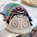 100% Cotton Multi Colour Autumn Winter Fashion Handmade Crochet Wool Foldable Knit Flower Knitted Fisherman Bucket Cap Hat