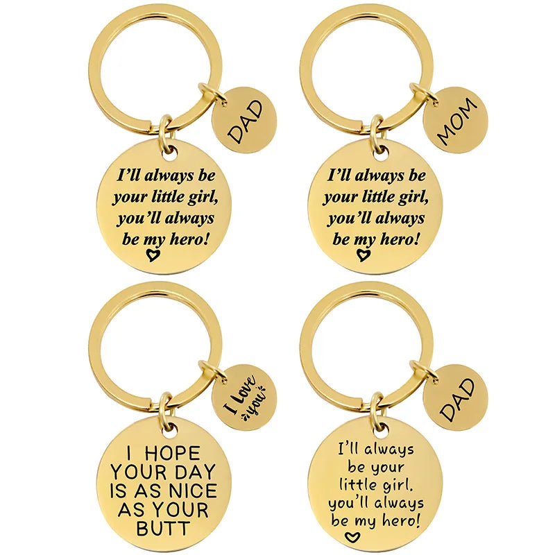 18K Gold Stainless Steel Key Chain I'll always Be Your Little Girl Boy You'll always Be My Hero Mother's Day Gift Key Rings