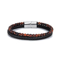 Handmade Red Tiger Eye Bead Leather Bracelet Natural Stone Stainless Steel Leather Bracelet for Men