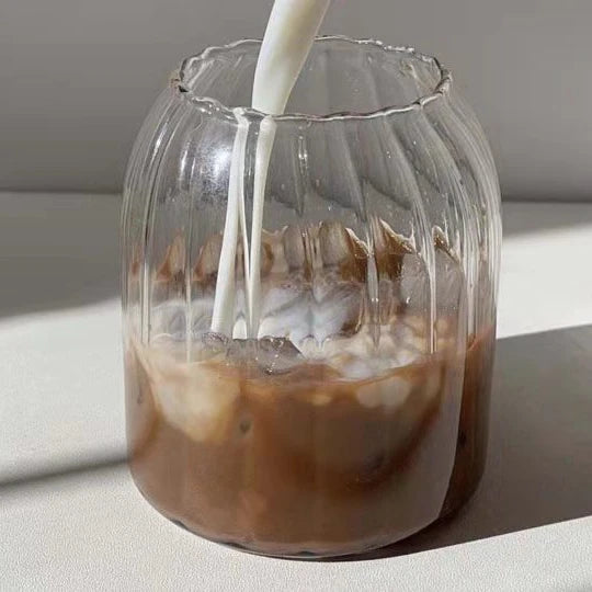 Hot Sale Striped Glass Mug 500ml Eco-Friendly Reusable Large Capacity for Bubble Tea & Coffee