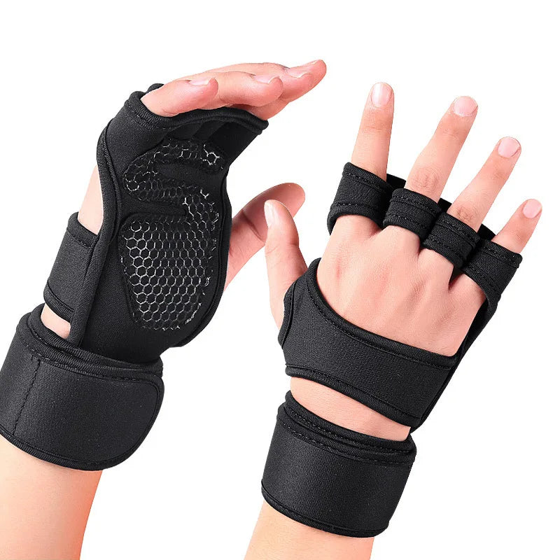 Gym Fitness Half-Finger Gloves Anti-Slip Palm Guard with Wrist Support for Outdoor Sports for Cycling Running Fishing