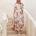Wholesale 2026 Spring and Summer Korean Fashion New Casual Loose Women's Dress Chiffon Print Long Skirt Beach Dress