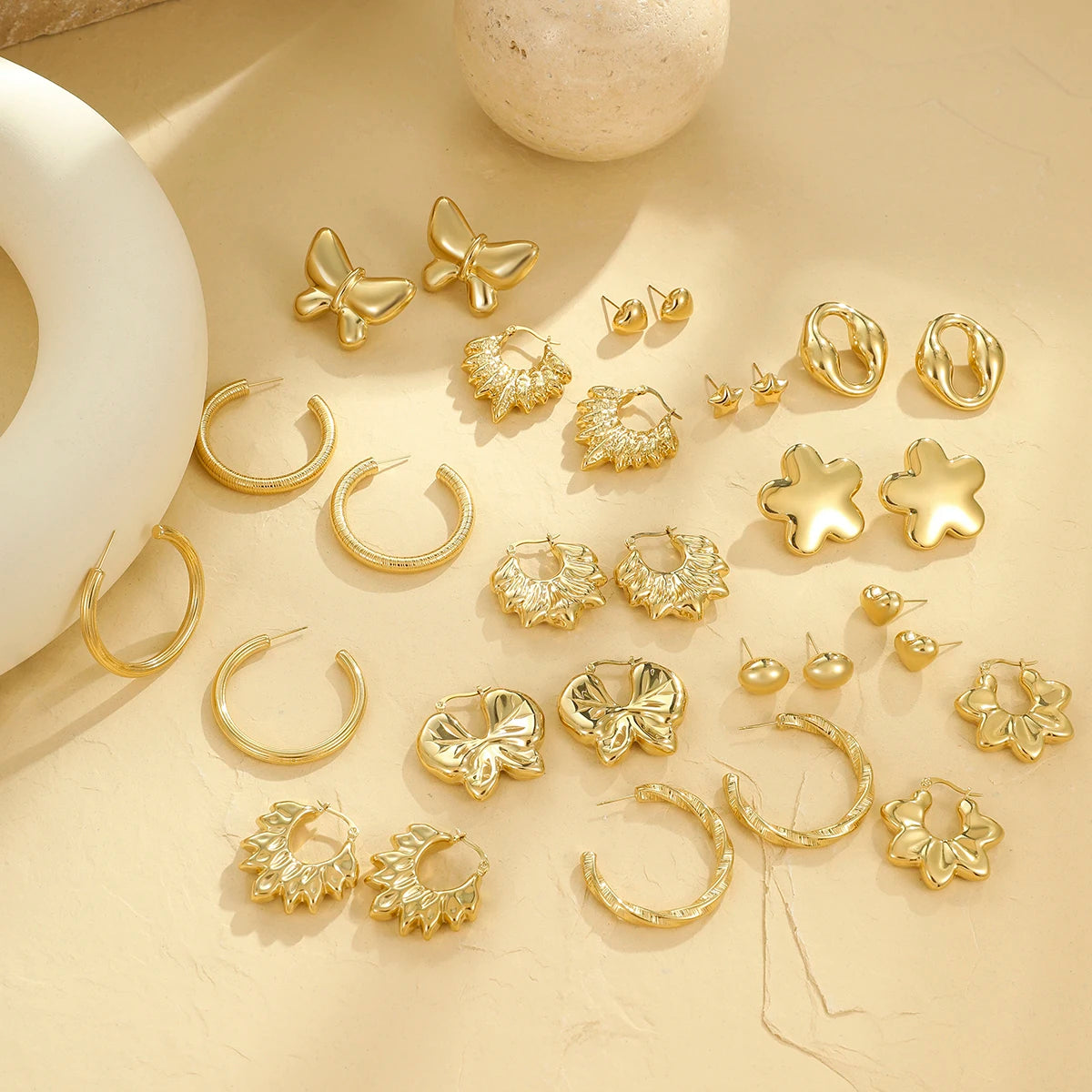 Fashion Bulk Heart-Shaped Star Earrings for Women Stainless Steel Twisted Gold Hoop Earrings