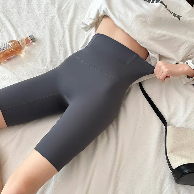 Women's Shark Pants Mid Waist Knee-Length Cycling Shorts Tummy Lift Buttocks Slimming Summer Knitted Leggings