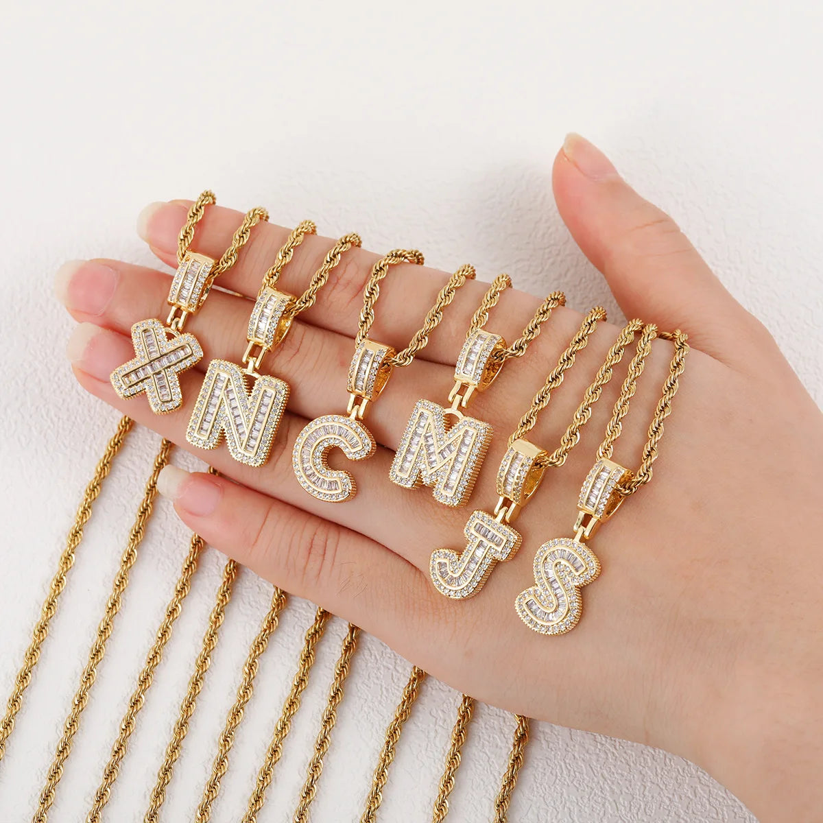 18K Gold Plated Copper Hip Hop Letter Necklace Rock Sugar Zircon Hip Hop Necklace Initial Alphabet Women Men Couple Necklaces