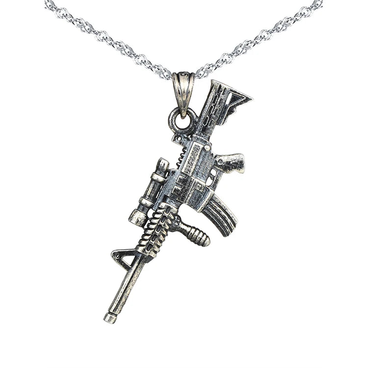 Hot Selling Trendy Rhodium Plated M416 Gun Pendant Necklace Women Engagement Wedding 925 Sterling Silver Jewelry Water-wave