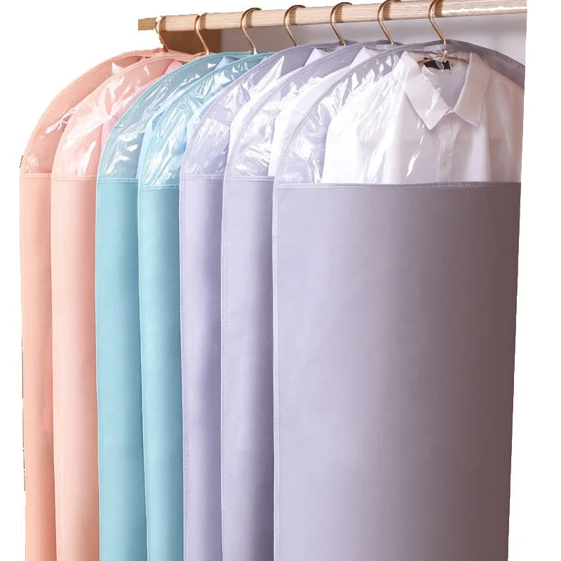 Non-woven Custom Logo Garment Bags with PVC Clear Widow Suit Bag for Hanging Clothes Eco Folding Dustproof Storage Suit Cover