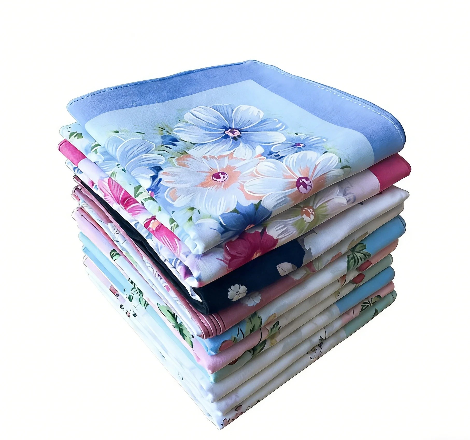 Wholesale Ladies 17*17in Floral Printed Soft Cotton Handkerchiefs Assorted Colors Breathable Flower Hankies for Daily Use Gifts