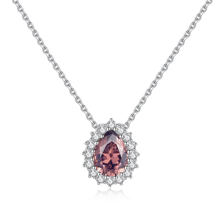 Luxury Fine Jewelry Water Drop Shape Pendant 925 Sterling Silver Gemstone Diamond Necklace for Women
