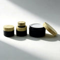 5ml 15ml 30ml 50ml 100ml Matte Black Cream Container Glass Jar With Bamboo Lid Cosmetic Jar D888