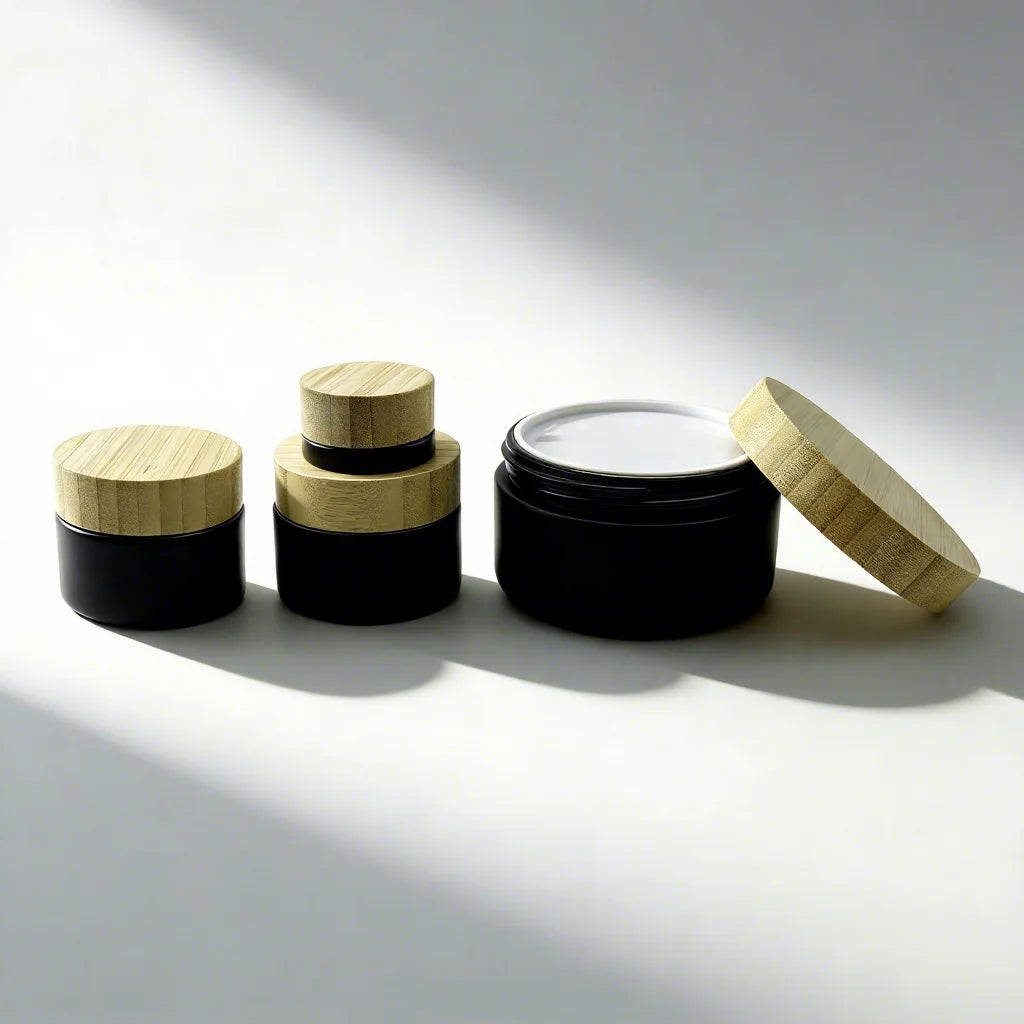 5ml 15ml 30ml 50ml 100ml Matte Black Cream Container Glass Jar With Bamboo Lid Cosmetic Jar D888