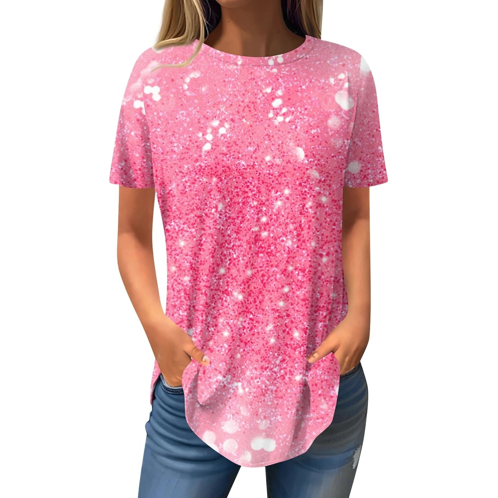 New Women's Printed Casual T-Shirts Short Sleeve O-Neck Eco-Friendly Breathable Knitted Fabric Spring A4010304MG027