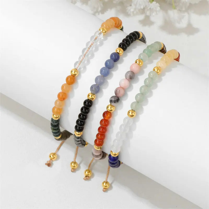 Boho 4mm Natura Stone Bracelet for Women Men Handmade Braided Healing Semi-Precious Adjustable Beaded Bracelets Jewelry