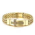 KALEN Men 220mm Silver/Gold/Black Stainless Steel Vintage Herringbone Bracelet With Cross Charm