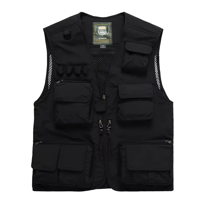 Custom Multi-Pocket Photography Vest Jacket Canvas Overalls for Studio Directors & Reporters Printed Logo Media Clothing