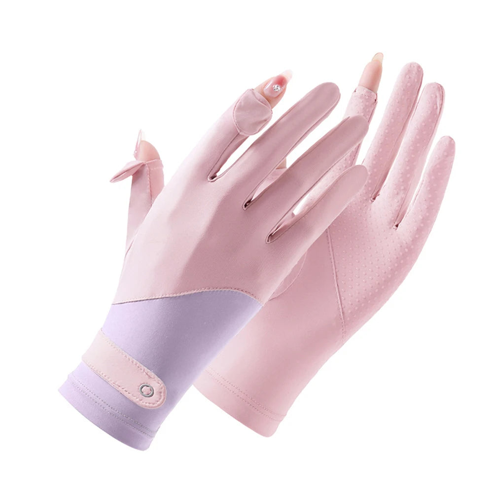 New Sunscreen Gloves UV Protection Ice Silk Breathable Cool Non-slip Cycling Driving Women's Summer Thin Gloves Simple