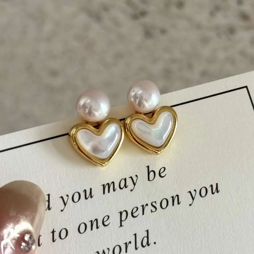 Freshwater Pearl Bread Shape Stud Earrings 6-7MM Gold Plated AAAA Grade Cute Inlaid with Exquisite Love Perfect Gift for Girls