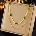 Nabest Stainless Steel Rectangle Emerald Necklace Women Jewelry Waterproof Gold Plated Zircon Snake Chain Layers Choker