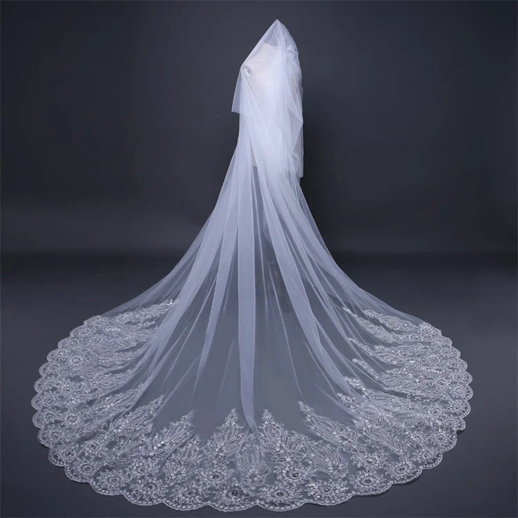 EU Trailing Wedding Veil Sequins Lace Diamond Wedding Veil Bridal Veil