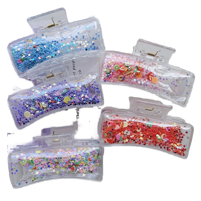 Rectangular Rainbow Color Transparent PVC Hairpin Kids Hair Clips