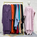 Women's Solid Color Basic Set Kaftan Large Long Islamic Muslim Dress Two Piece Robe Middle Eastern Style Traditional Muslim