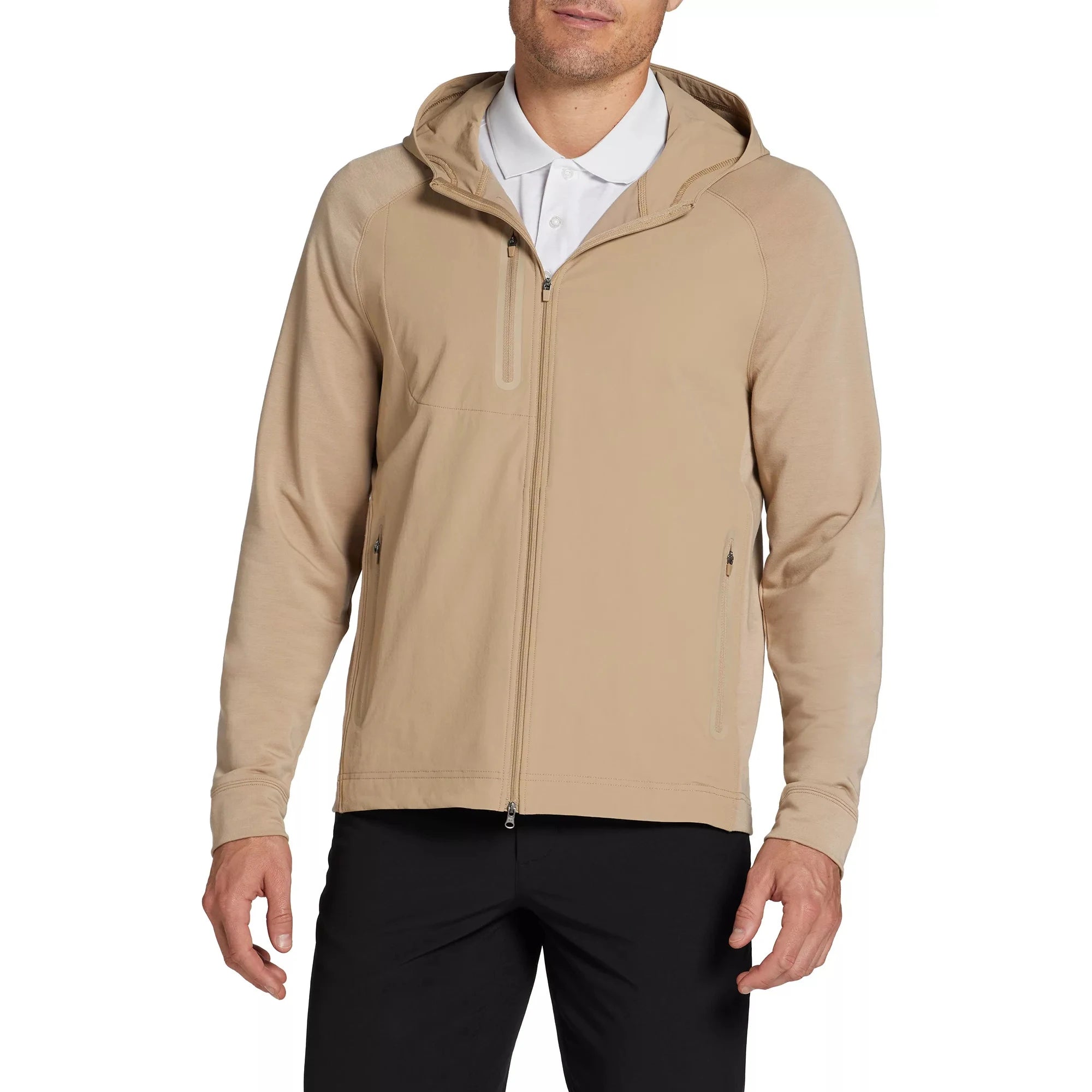 Men's Performance Relaxed Fit Full Zip Hooded Golf Jacket Raglan Sleeve Jackets With Zippered Pockets