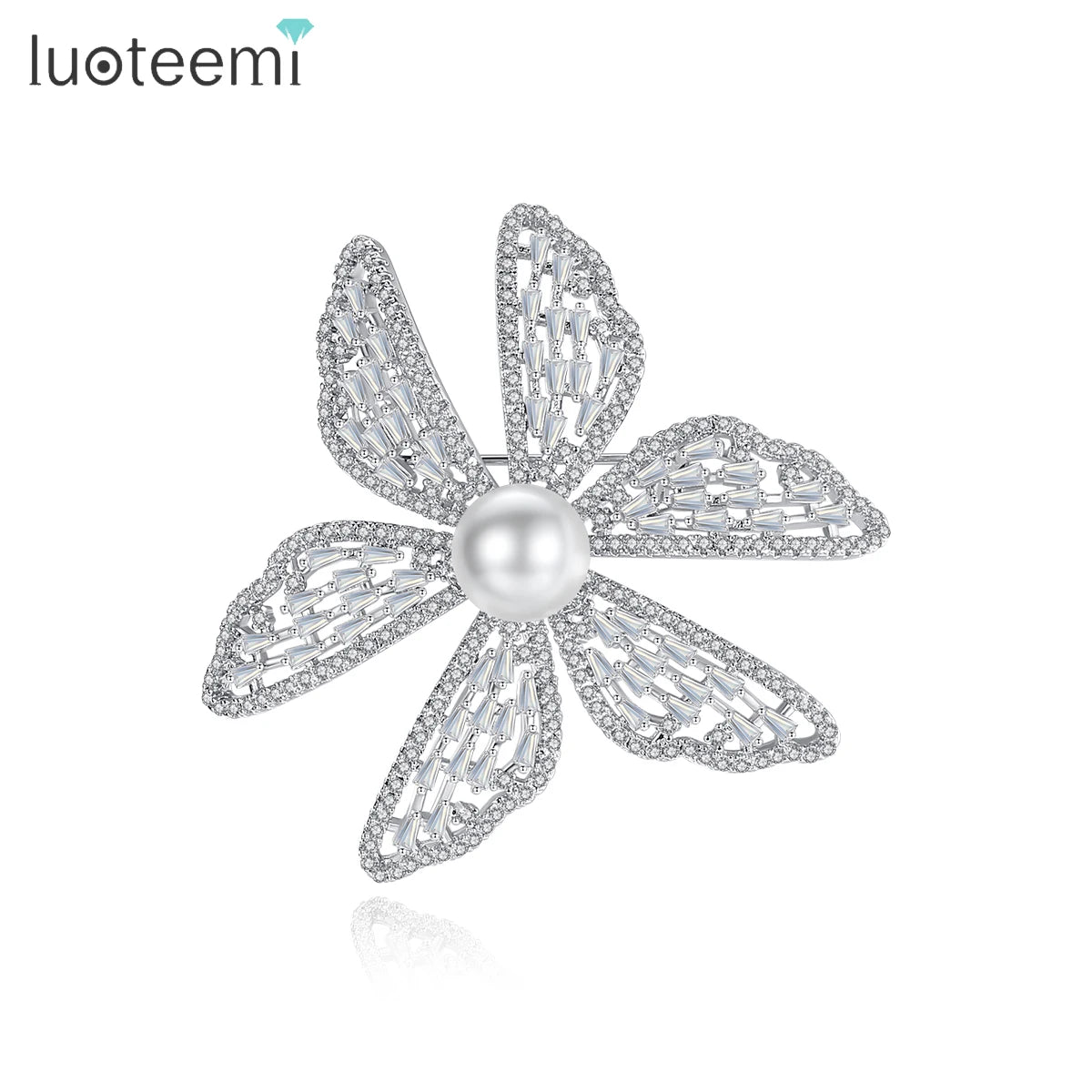LUOTEEMIFashion Clothing Accessories Luxury Banquet Jewelry Pearl Zircon Flower Brooch Pin for Woman