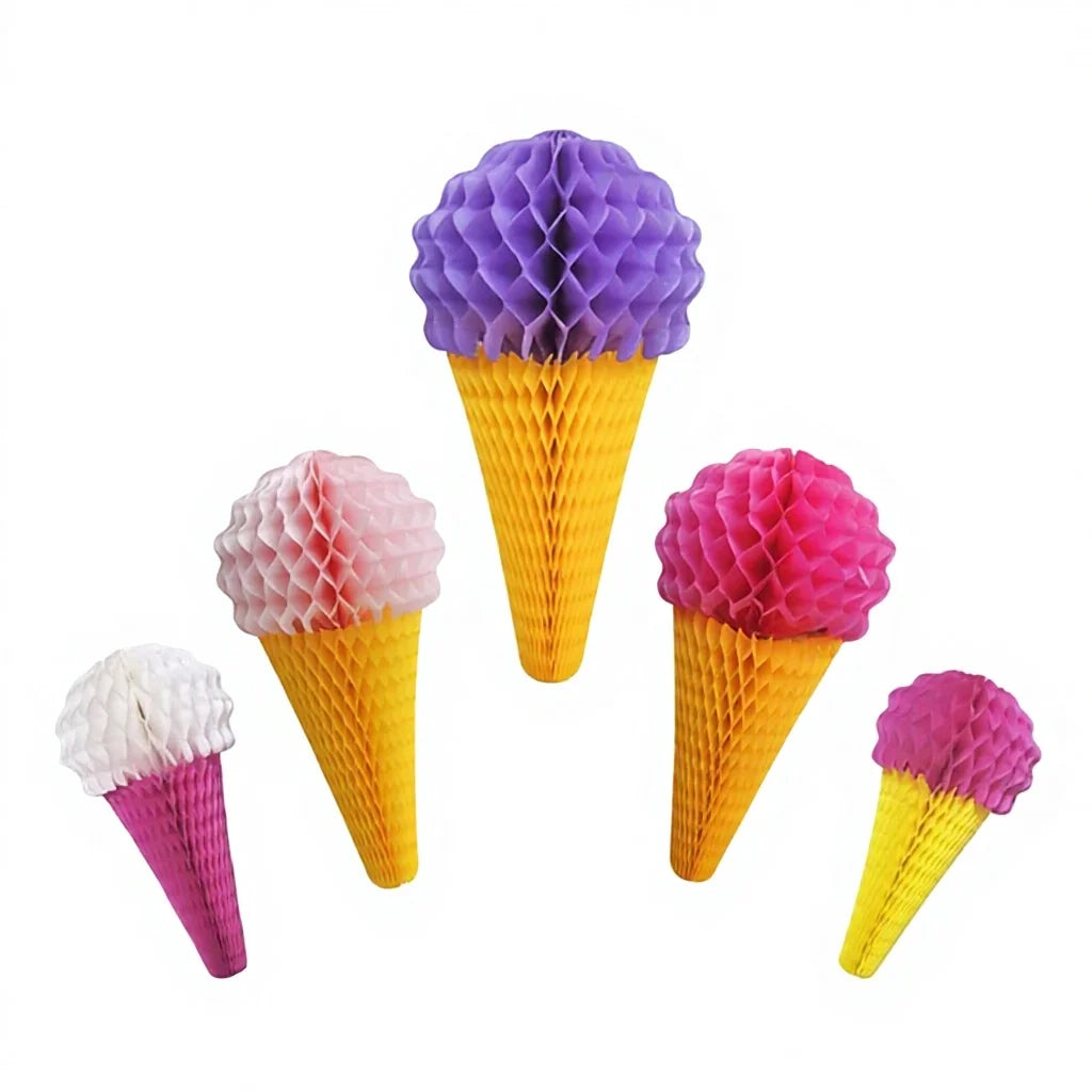 East Tern Wholesale Colorful Ice Cream Shape Tissue Paper Honeycomb Balls Handmade High Quality Christmas Graduation Birthday