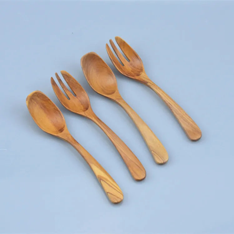 2025 Latest Kitchen Accessories Wooden Cooking Utensils Handmade Olive Wood Salad Plates Spoon and Fork Sets