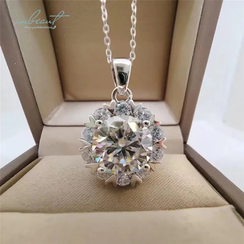 Silver 925 Original 5 Carat Diamond Test Past Brilliant Cut D Color Moissanite Flower Pendant Necklace for Women Fine Jewelry