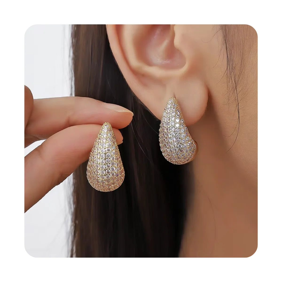 New Arrival Water Drop Earrings Cubic Zirconia Gold Plated Simple Geometric Chunky Stud Jewelry Fashion Earrings for Women