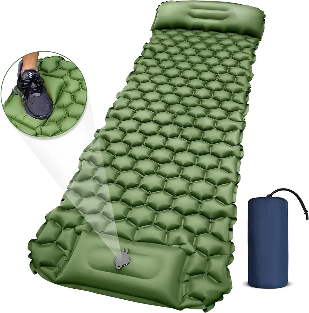 Woqi Lightweight Self Inflatable Folding Air Camping Mat Mattress Pad Camping Sleeping Pad with Attached Pillow