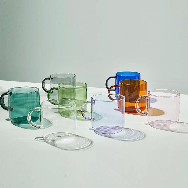 Custom Decal Reusable Drinkware Colored Glass Water Cup Dishwasher Safe Borosilicate Glass Coffee Mugs with Handle