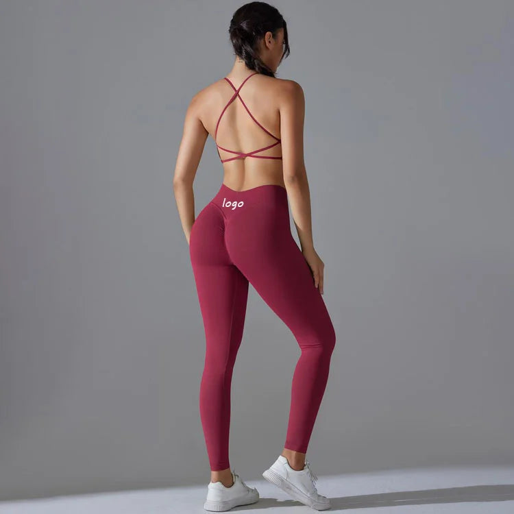 2025 Spring Hot Sale Seamless Long Beautiful Back Design Women Solid Color Two Piece Yoga Set