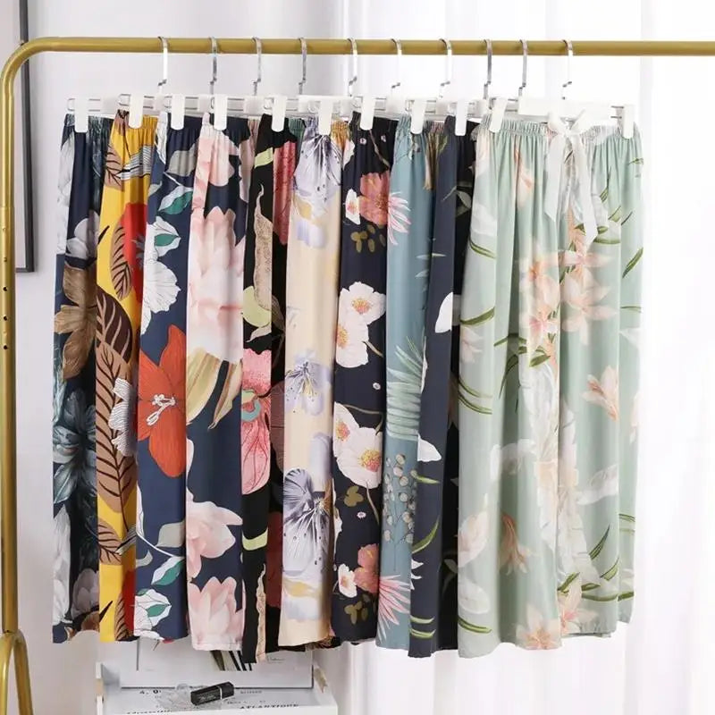 Wholesale Custom Women Pajamas Home Wear Pants Spring Summer Cotton Pajamas Print Loose Lounge Pant